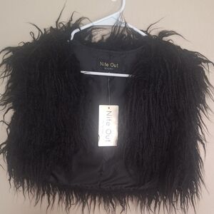 Nite Out Midnight Black Shaggy Vest Cropped Size Med